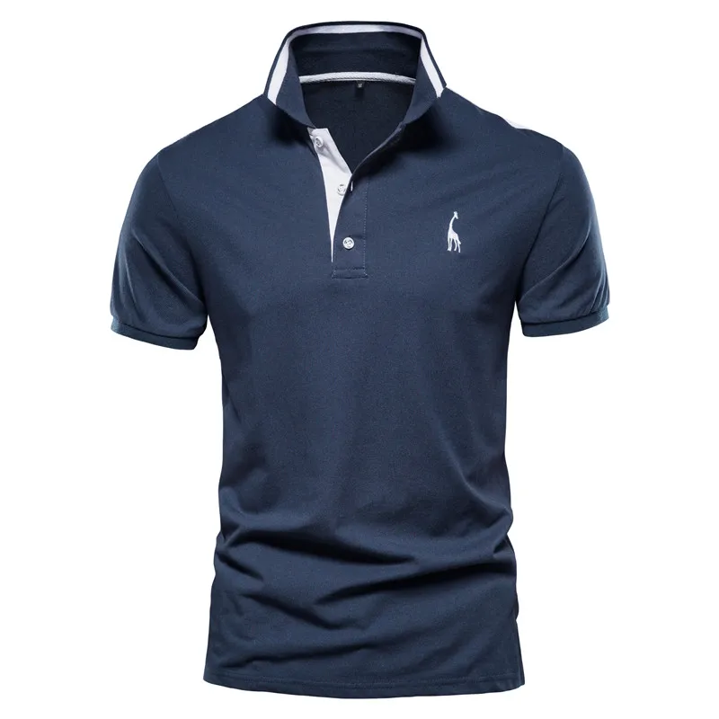 Mens Shirts Short-Sleeve Stand-Collar Embroidery Casual Summer Business High-Quality