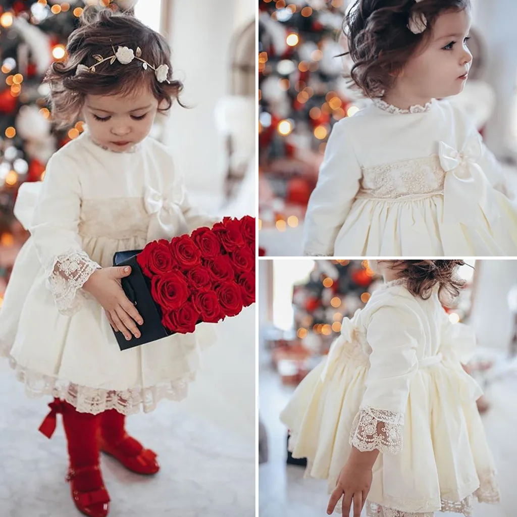 Одежда для маленьких девочек; зимнее платье; Вечерние платья на Рождество для маленьких девочек; кружевное платье с оборками и кисточками и бантом; праздничное платье для свадьбы;# C