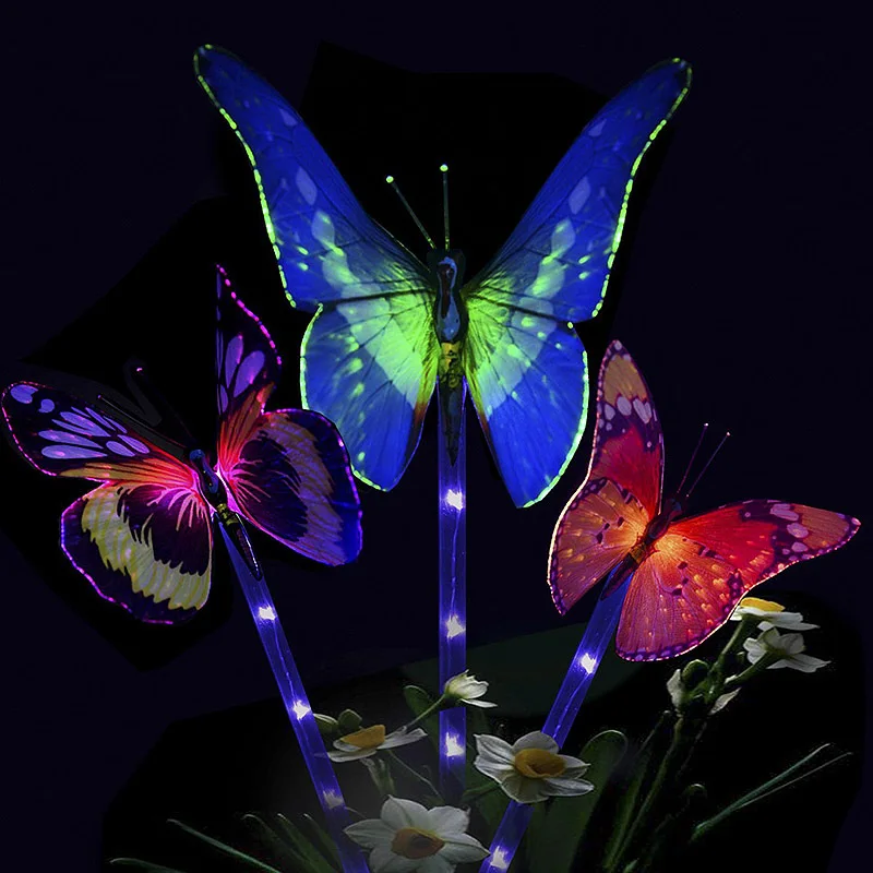 

Beautiful Night Light 2/3pcs Outdoor Solar Stake Light Multi-Color Changing Led Garden Lights Butterfly Flowers Decorative Light