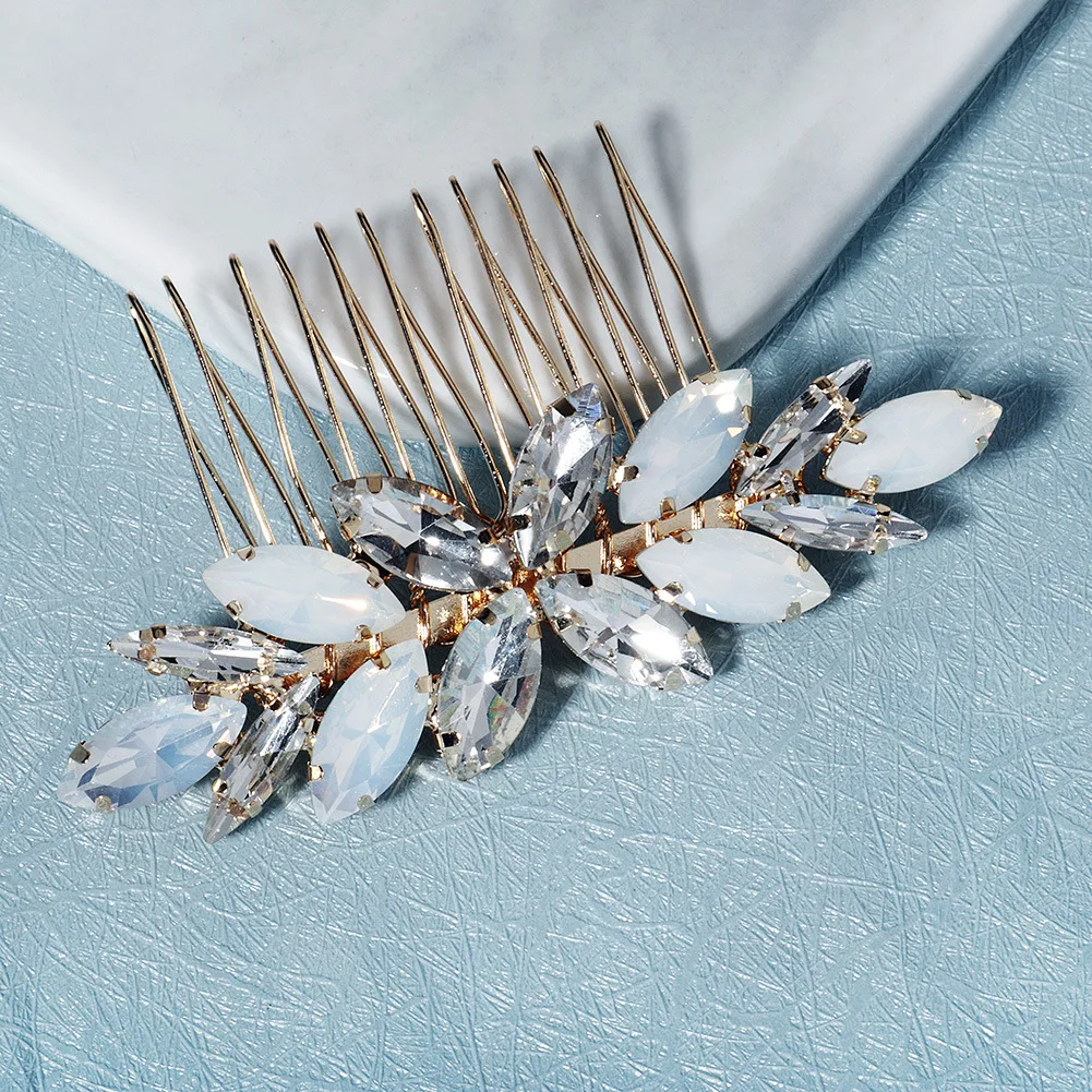 Bride Headdress Europe and America Light Luxury Opal Man-made Diamond Hair Comb Daily Life Braided Modeling Up-do |