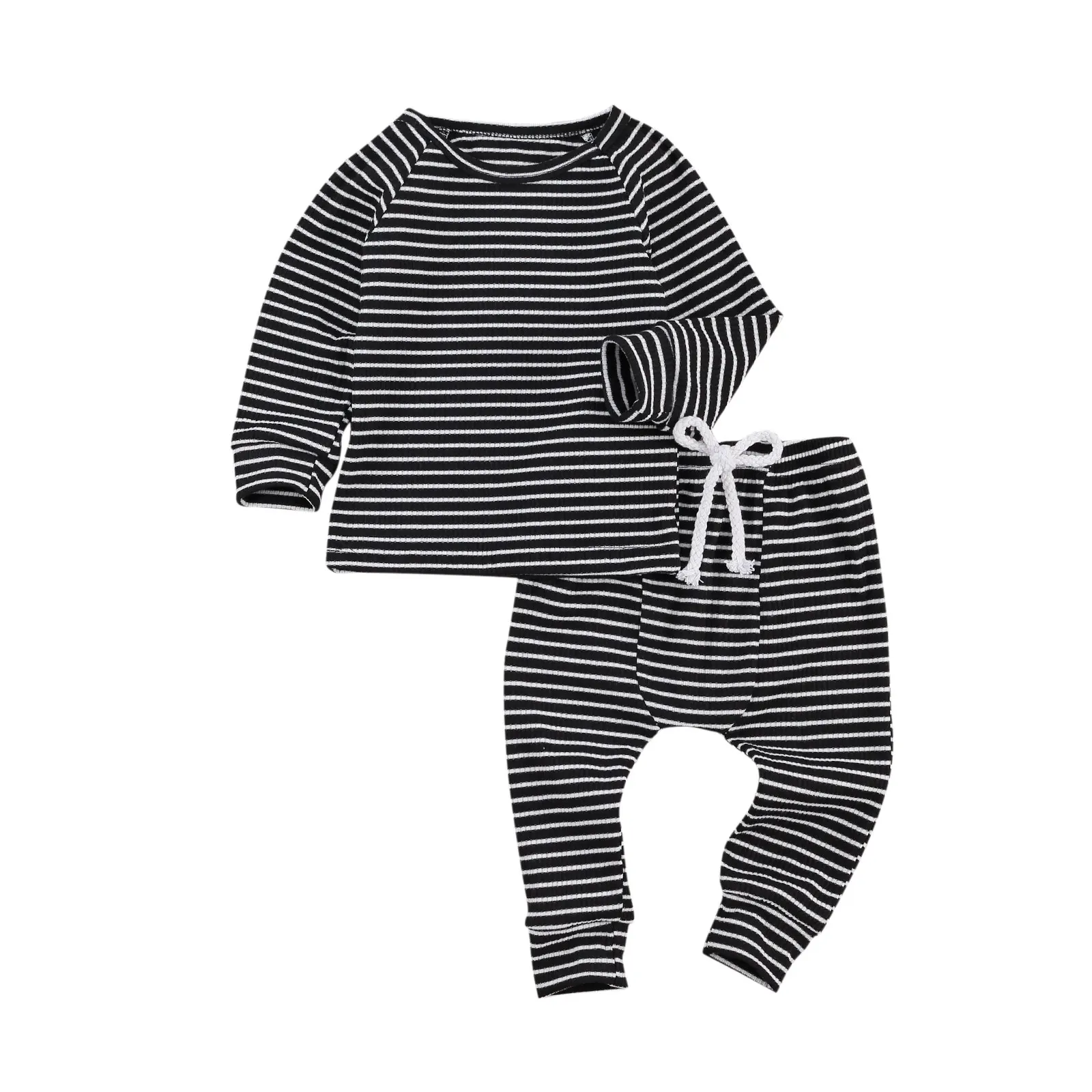 

Casual 0-24M Infant Baby Girl Boy Fall Clothes Striped Print Long Sleeve Sweatshirt+Drawstring Harem Pants 2pcs