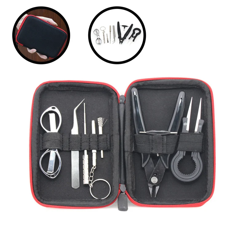 9 in 1 Mini Tool Kit Bag Ceramics Tweezers Pliers Wire Band Coil Jig Cotton For RDA RTA RBA X9 Accessories Coiling | Инструменты