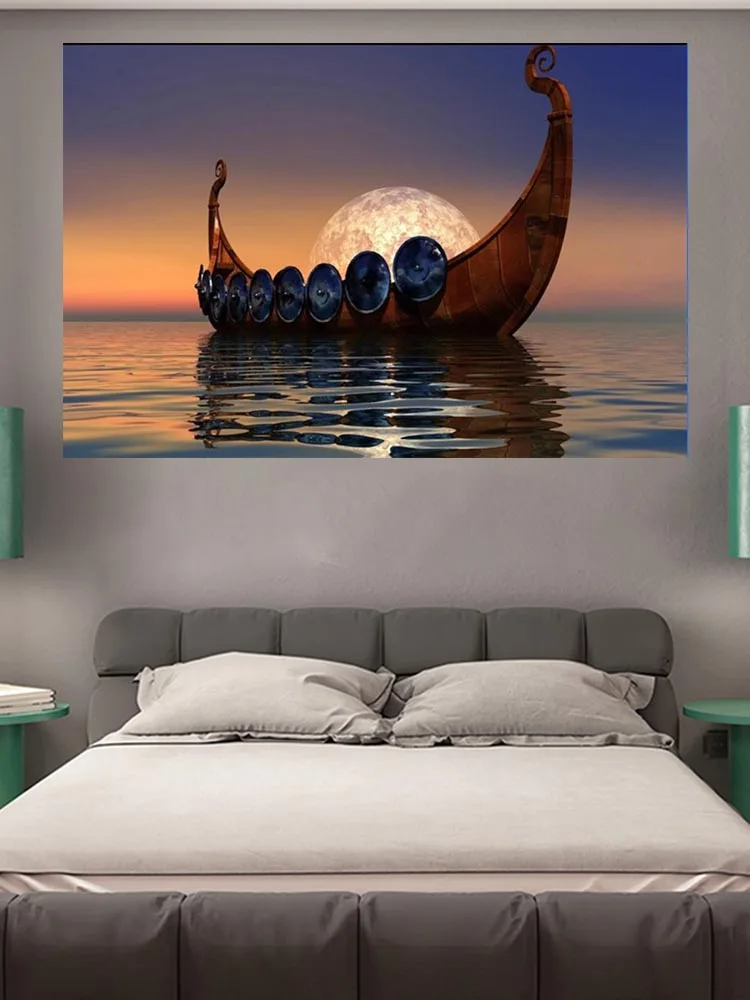 fabric poster custom print (frame available) Vikings Ship for wall ...