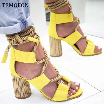 

TEMOFON Women Sandals square heel peep toe women sandals shoes heel gladiator sandals summer ladies shoes sandalias mujer HVT786