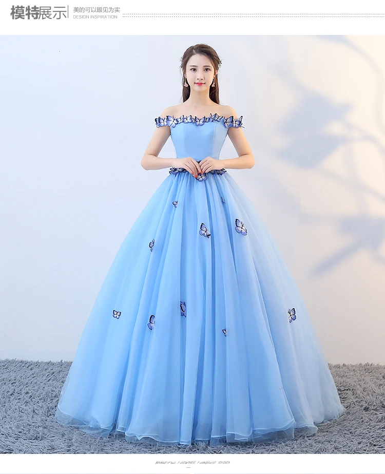 Vestidos De 15, бальные платья, милые 16, короткие рукава, вырез лодочкой, длинные небесно-голубые Бальные платья, 3D цветы, для Бальные платья 15 лет