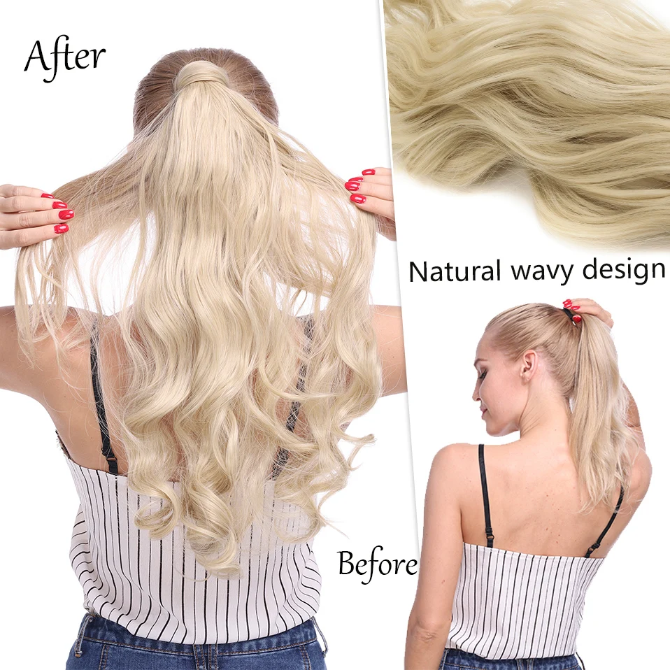 Fake Hair Extensions HAIRRO 23 Inches Long Straight Wrap Around Clip In Ponytail Women Hair Extension Heat Resistant Synthetic Pony Tail Fake Hair