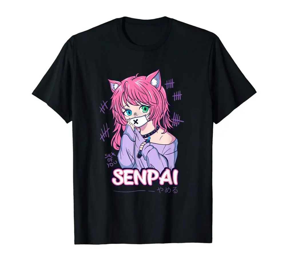 Kawaii Anime Neko Girls Shirt - Pastel Goth Menhera Sick 2020 New Hot Sale Short Sleeves Tops Man T Design Template | Мужская одежда