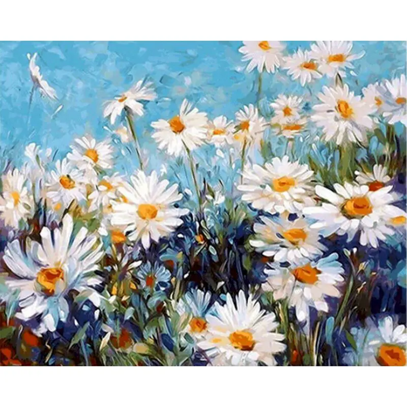 Frame White Flowers Diy Painting By Numbers Modern Wall Art Picture
