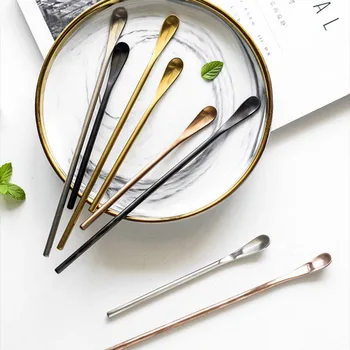 

Coffee Spoon Stainless Steel Square Head Long Handle Mixing Stirring IceIce Cream Dessert Tea Spoon For Picnic Kitchen Bar Ware