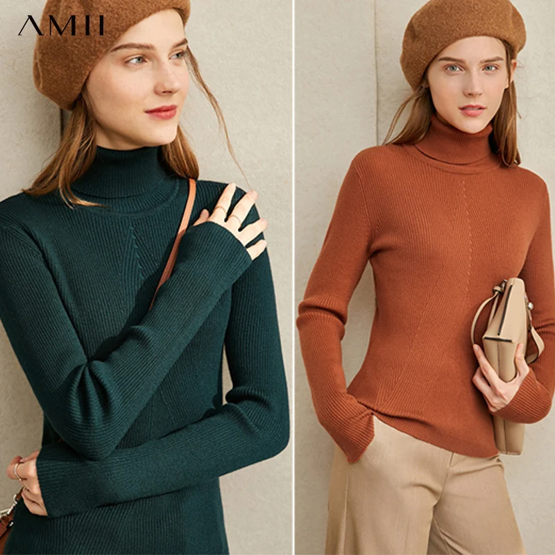 Amii минималистичный пуловер свитер Осень-зима женский корейский однотонный Turtlencek