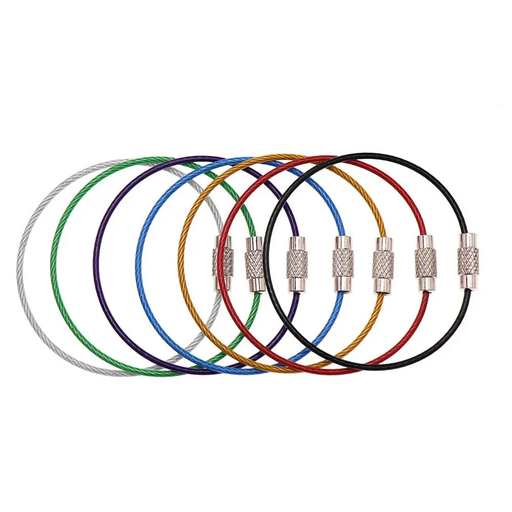 

Colorful Screw Locking Stainless Steel Wire Car Keychain Cable Rope Key Holder Keyring Key Chain Rings Cable Outdoor Keychain