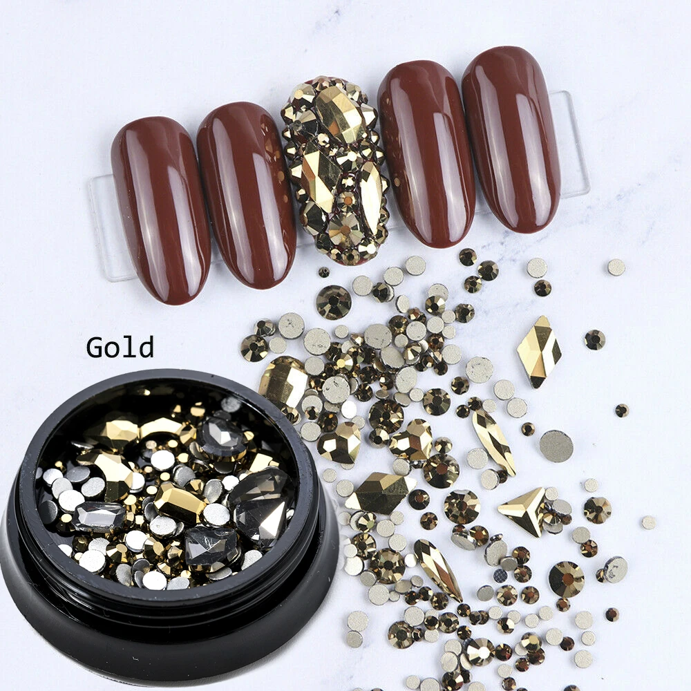 gold Смешанные геометрические формы украшения ногтей камень-хамелион DIY наконечник белый AB цвет плоская задняя сторона Алмазный Маникюр 3D Стразы для ногтей - Цвет: gold