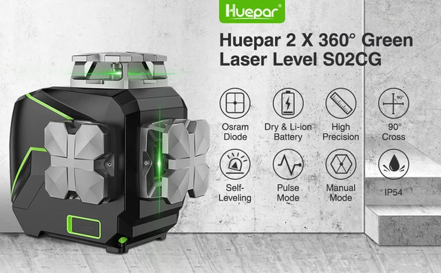 Huepar-Nivel láser verde de 8 líneas, medición de línea cruzada,  autonivelante, modo Manual Horizontal y Vertical con cargador USB 602CG -  AliExpress