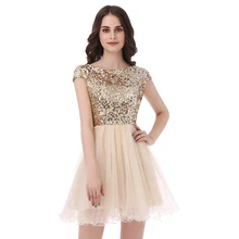 A-Line совок шеи длиной до колена Короткие встречи выпускников Тюль платья с блестками