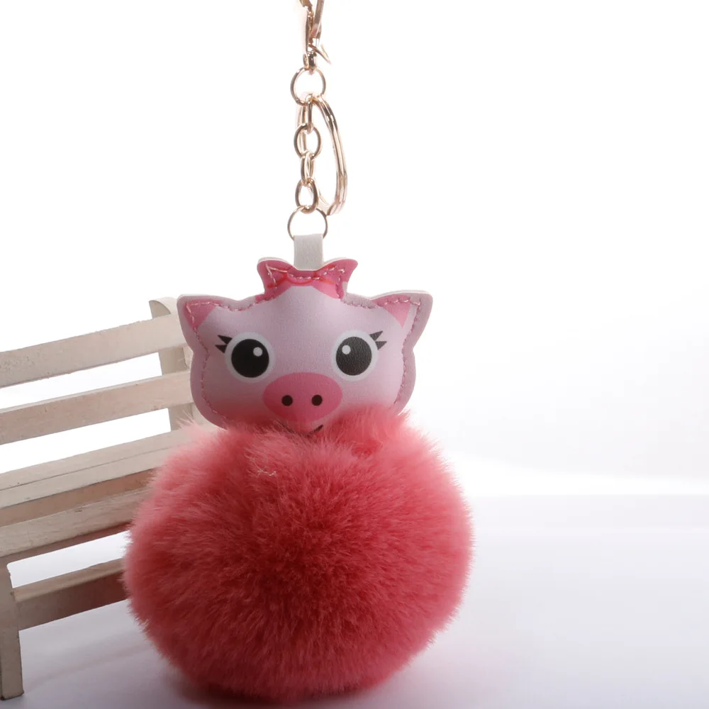 Милый мини-копилка Pom-ключ "Помпон" Кольцо стиль год Fate Piggy пушистый шар кулон творческие подарки оптом