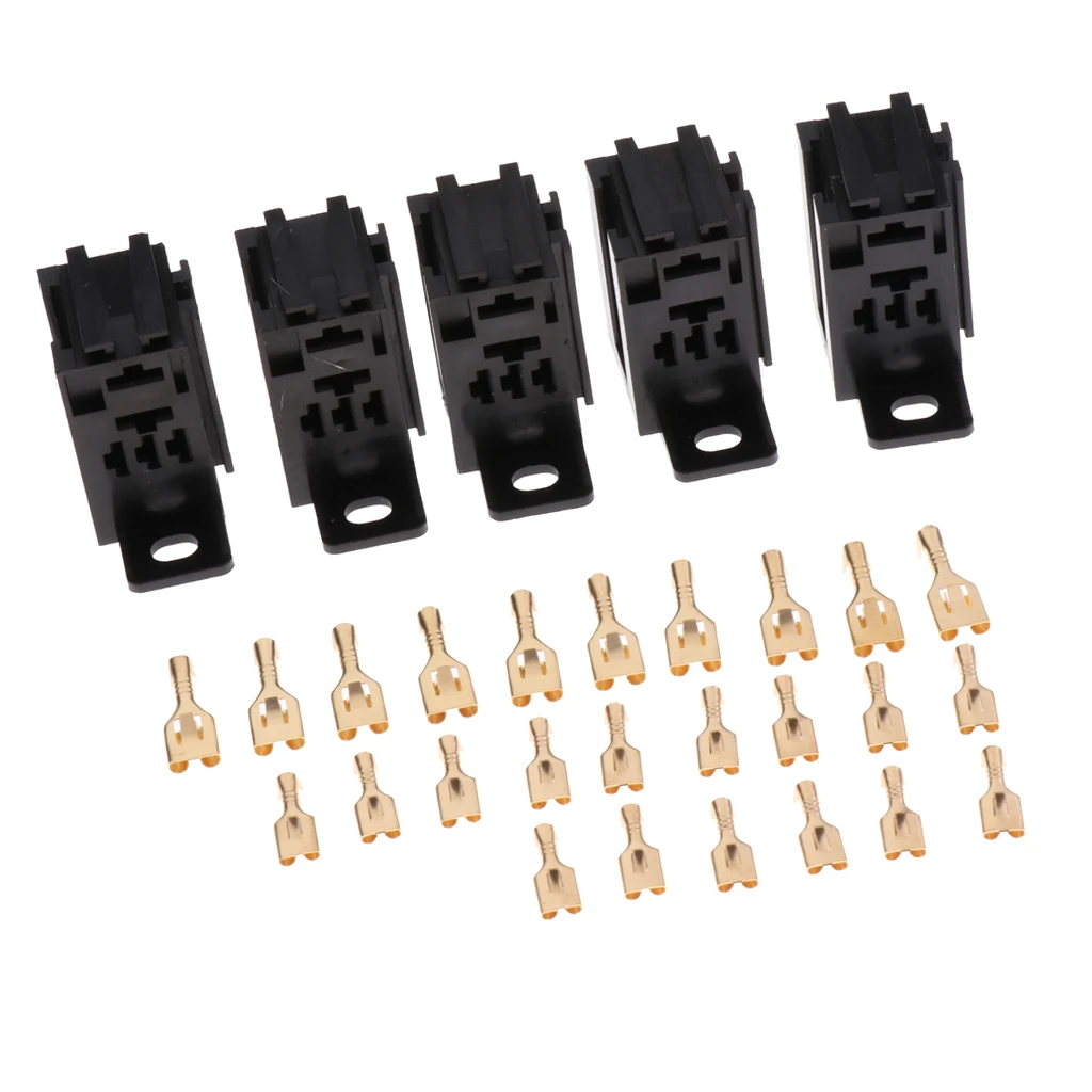 5 Pieces 5Pin 60A PCB Relay Holder Board Mount Socket with Terminals Black