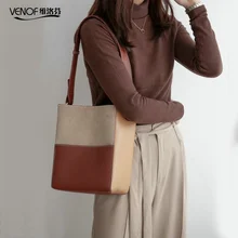 Корейские сумки-ведерки VENOF, спилок Наплечная Сумка для женщин, первоклассная женская сумка-мессенджер, модные женские композитные сумки