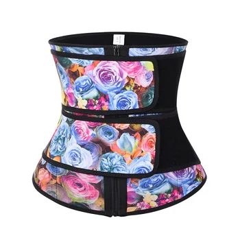 

women LaTeX waist trainer Double Belts Rose Print fajas Slimming Shapewear Cincher for Postpartum Recovery Tummy Control