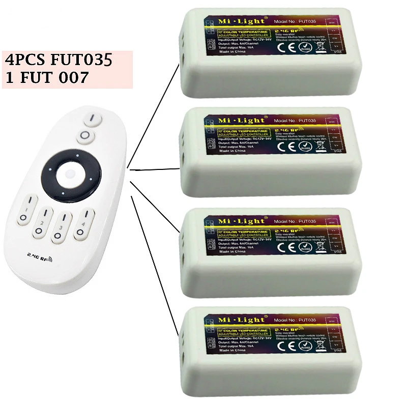 Mi Light FUT035 2.4G RF Wireless 4 Zone Color Temperature Adjustable CCT Dimming Controller Dimmer for WW/CW Dual LED Lamp Strip | Освещение