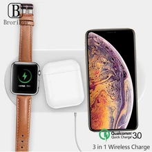 3 в 1 Беспроводное зарядное устройство QC 3,0 Быстрая зарядка для samsung iPhone смартфон Qi Беспроводная Быстрая зарядка для Apple Watch 4 3 2 1