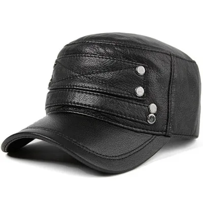 black XdanqinX Snapback Кепка шляпа из натуральной кожи мужские армейские военные шапки овчина плоская кепка Новинка Осенняя мужская кожаная кепка хип хоп шляпа - Цвет: black