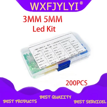 

200PC 3MM 5MM each 20pcs Led Kit Mixed Color Red Green Yellow Blue White Light Emitting Diode Assortment with free Box