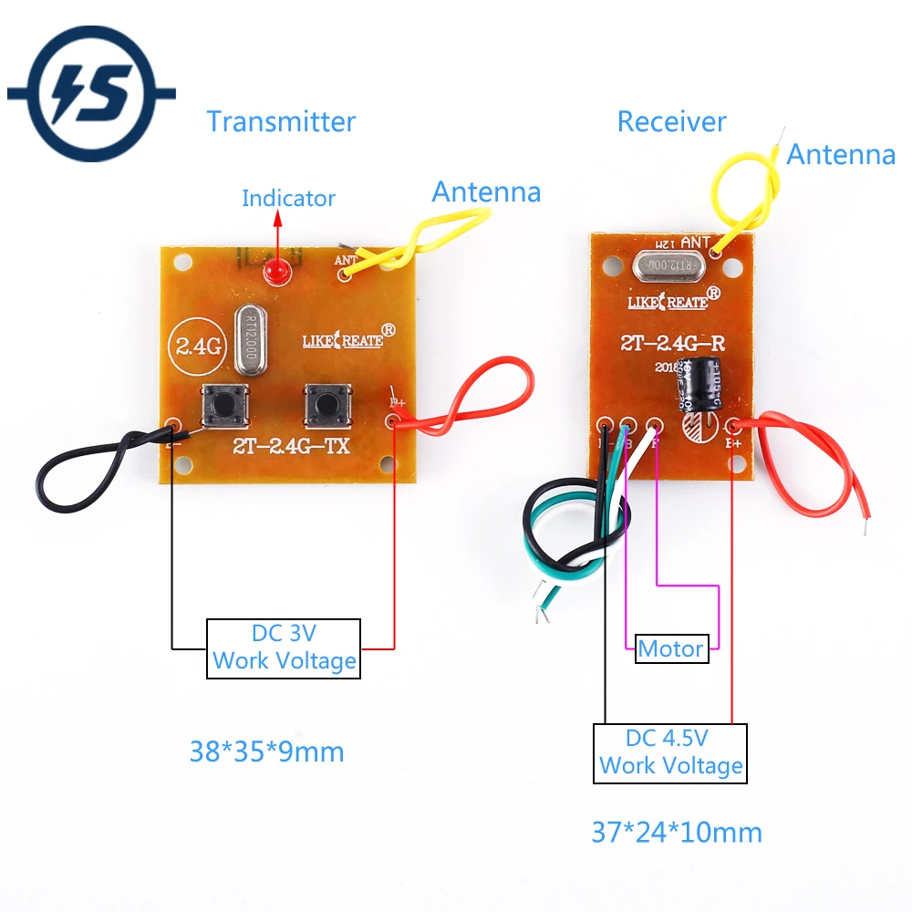 2.4GHz 4 Channel Wireless Transmitter + Receiver Board Module for DIY