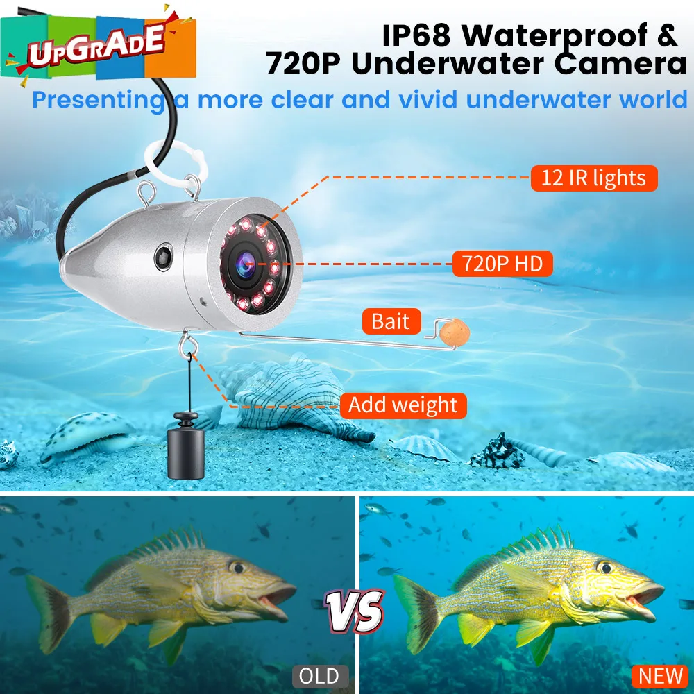 Eyoyo EF07H " Подводная рыболовная камера рыболокатор Обновленная камера 720P 12 ИК-ламп с 1024x600 ips монитором