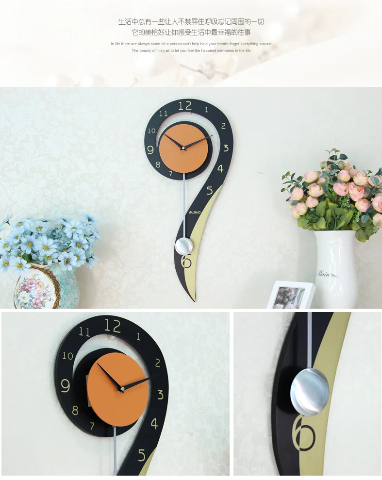 Fashion wall Clock Simple Chinese Style Quiet Clock Swing Clock Creative Auspicious Clock in Living Room c062