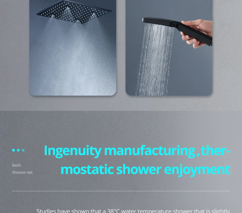 hm Black Thermostat 16 inch Shower System Button Shower Faucets Three Way Out of the Water Brass Large Shower Set  (10)