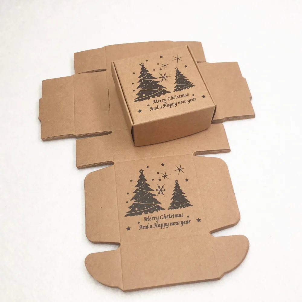 

50pcs 6.5*6.5*3cm Merry Christmas Gift Kraft Box Jewelry Multi style BoxesPackaging Handmade Soap Wedding Candy Gift box