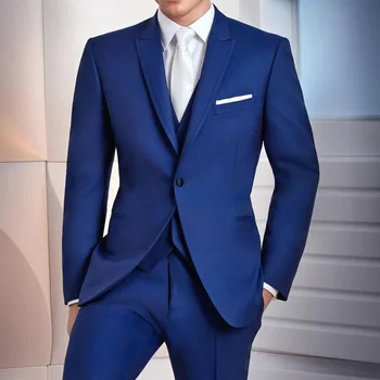 

Royal Blue Business Party Men Suits 2020 Three Piece Trim Fit Custom Made Wedding Groom Tuxedos Jacket Pants Vest