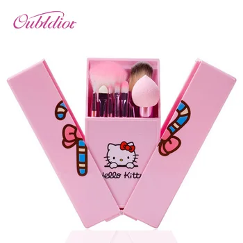 

8pcs Lovely Kitty Makeup Brush Set Pink Make Up Brushes Foundation Eye Shadow Blush Makeup Tools Set Kit With Mirror And Case