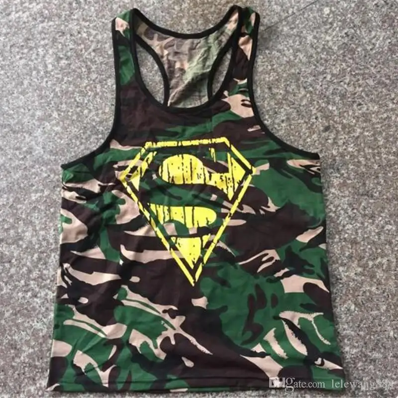 

Europe US Men diamond Superman print Vests gym sports Active brave soldier army male green camouflage printing Camis Tank Tops