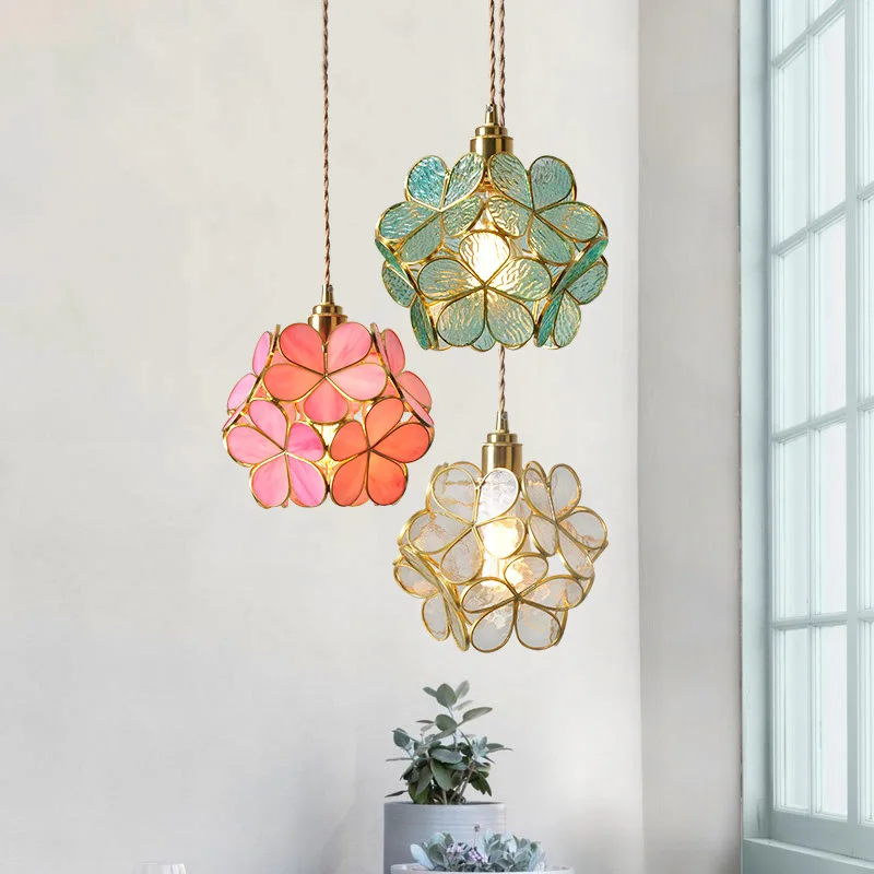 

Modern Nordic All - Copper LED Hanging Lamp American Bedside Dining Hall with Small Floral Chandelier Indoor Lamps and Lanterns