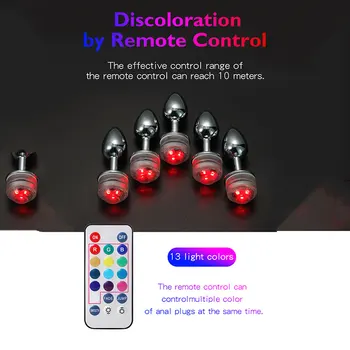 Led Metal Anal Plug Colorful Light No Vibrator Vagina Massager Butt Plug Remote Control Erotic Adult Game Sex Toys For Men Women 3