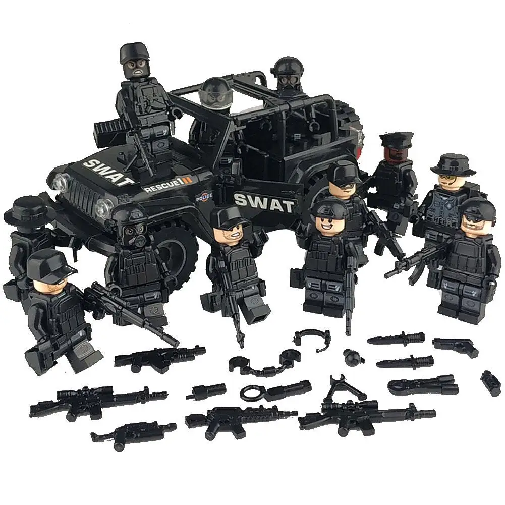 Military Special Forces Soldiers Bricks Figures Guns Weapons Compatible Legoings Armed SWAT Building Blocks Kids Toys