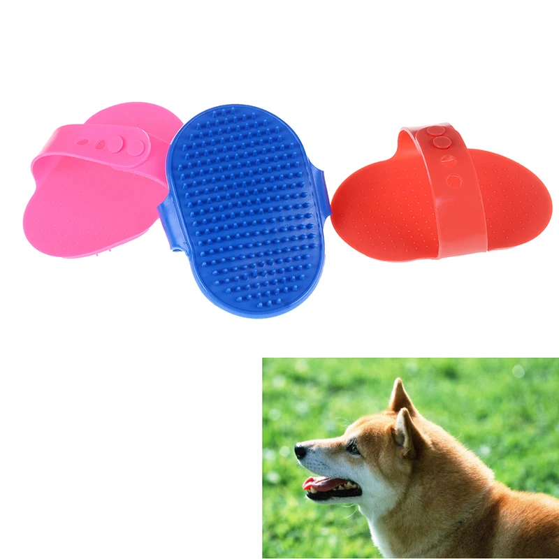 New 1pc Pet Bath Massage Brush Rubber Dog Cat Hair Fur Grooming Comb Styling Tools Red Pink Blue