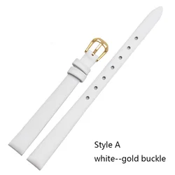 Elegant Red Genuine Leather Thin Watch Strap for Women - Fashionable Mini Band in Small Sizes (White - gold  A)