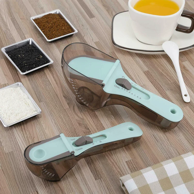 2PCS Adjustable Measuring Spoons Cups With Magnetic Snaps Scale For Cooking Solid Powder Liquid Measurement Baking Tool|Measuring Spoons| - AliExpress