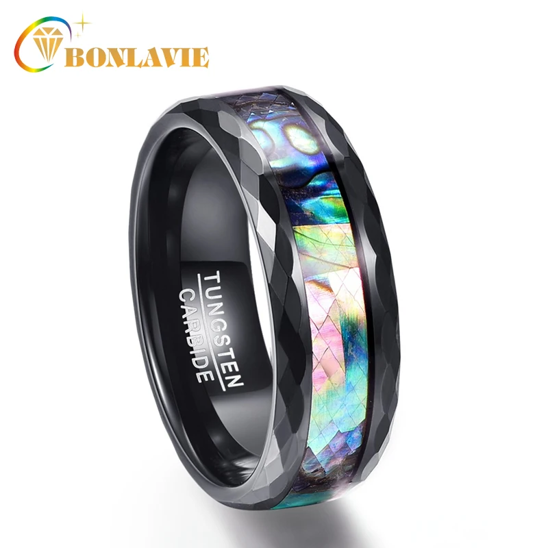 BONLAVIE 8 мм вольфрамовое кольцо для мужчин Abalone оболочка и гальванический черный