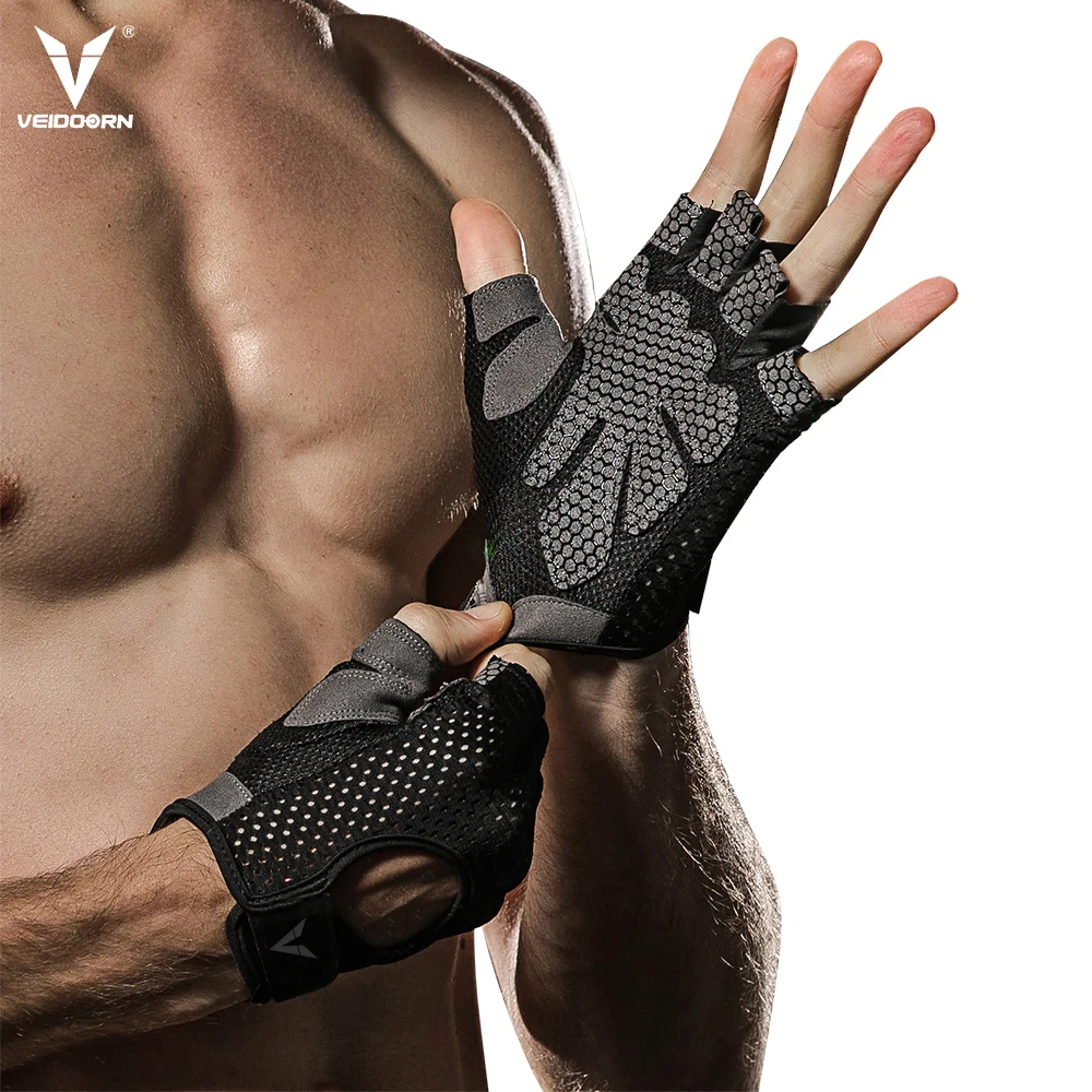 MESH LEATHER WEIGHT LIFTING PADDED GLOVE'S FITNESS TRAINING CYCLING GYM SPORTS 