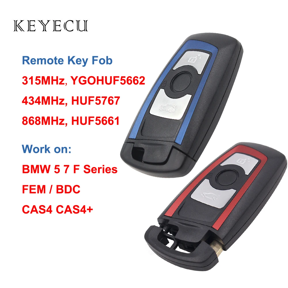 Keyecu 3 кнопки дистанционного брелока 315 МГц YGOHUF5662, 434 МГц HUF5767, 868 МГц HUF5661 для BMW 5 7 F серии FEM/BDC, CAS4, CAS4