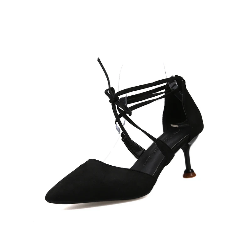 Элегантные женские туфли с острым носком; zapatos tacon mujer; туфли-лодочки с ремешками; пикантные туфли на шпильке в стиле ретро; женские элегантные U18-76 на шнуровке в сдержанном стиле - Цвет: Черный