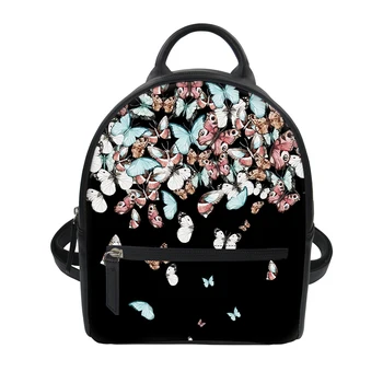 

Customzied Black Pu Backpacks For Collage Girls Classic Small Leather Causal Butterfly Travel Daypack Animals Print Bolsa Mujer