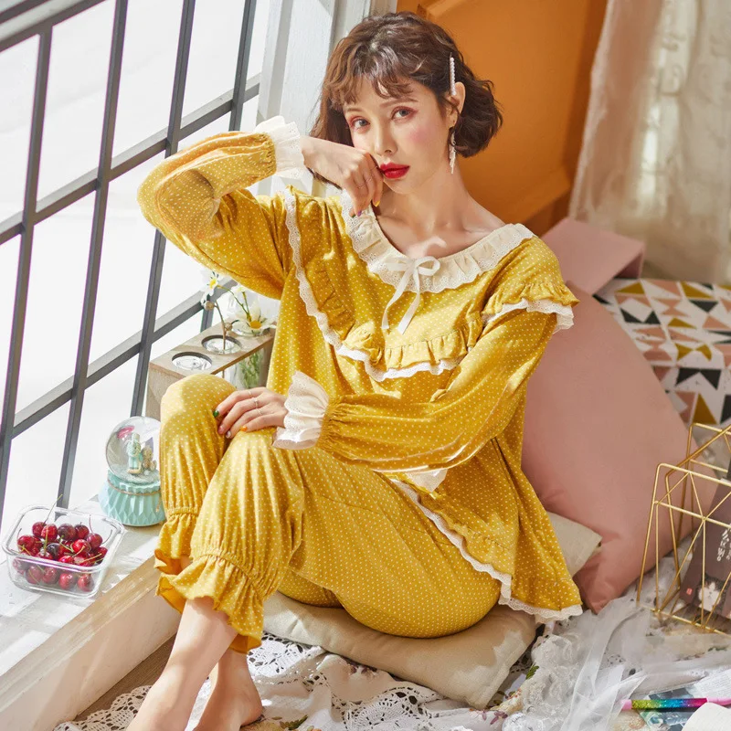 

Palace Princess Style Pajamas Women Long Sleeve Autumn Western Style Two-Piece Set Sweet Cute Tracksuit Spring And Autumn