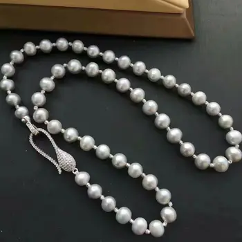 

Beautiful 9-10 MM SOUTH SEA GENUINE GRAY PEARL NECKLACE 24" Silver clasp