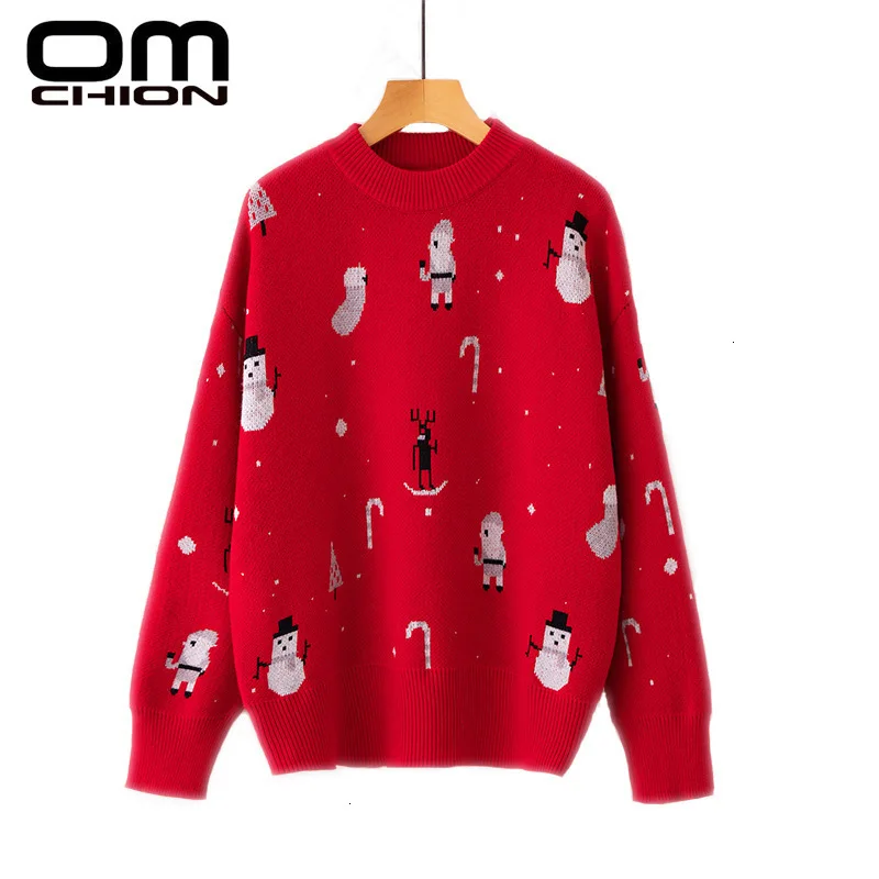 OMCHION Pull Femme 2019 Winter Snowman Red Christmas Sweater Women Casual Long Sleeve Retro Pullover Knitted Jumper LMY279 | Женская