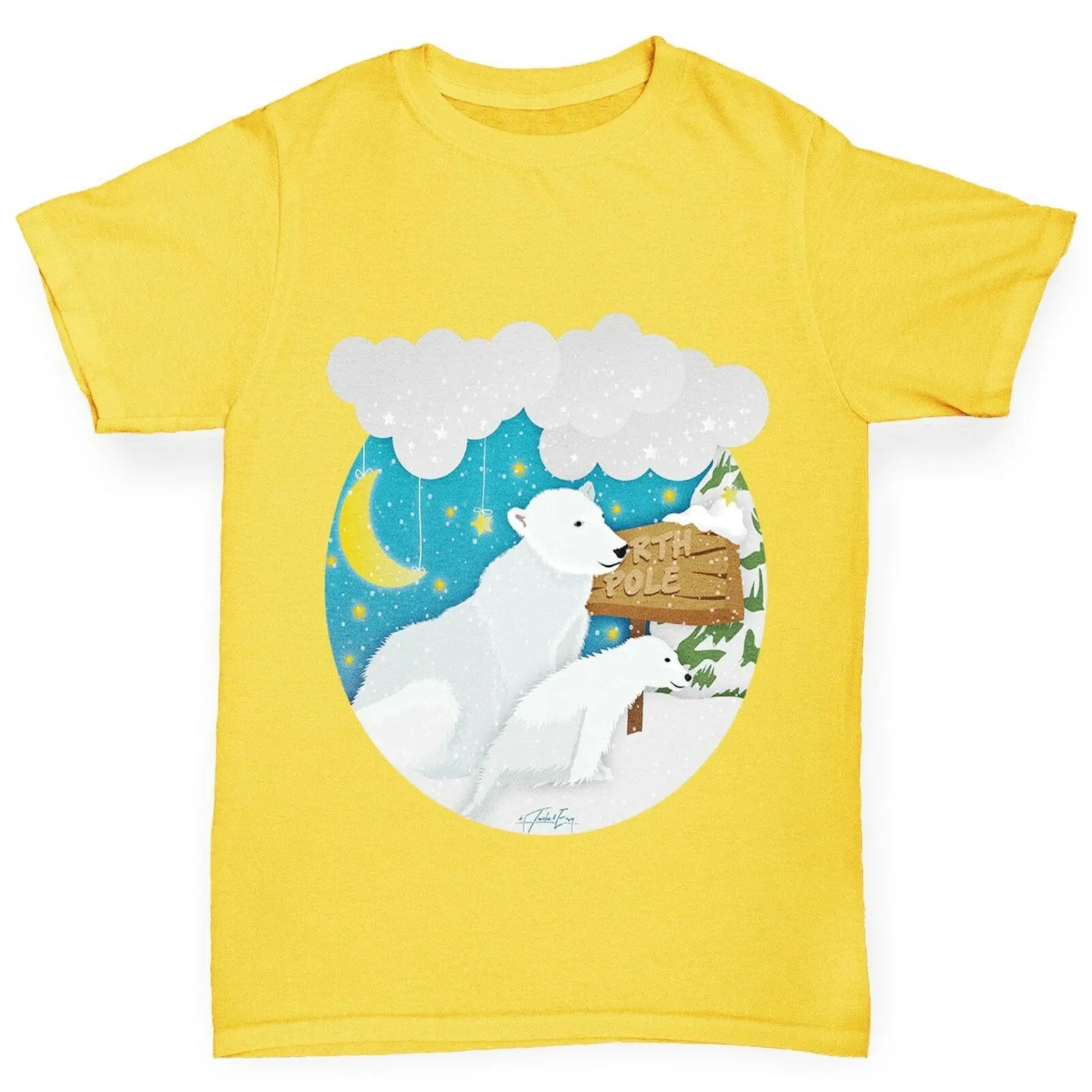 Twisted Envy Boy's Polar Bear At The North Pole T-Shirt Tee Shirt Loose Casual High-Quality | Мужская одежда