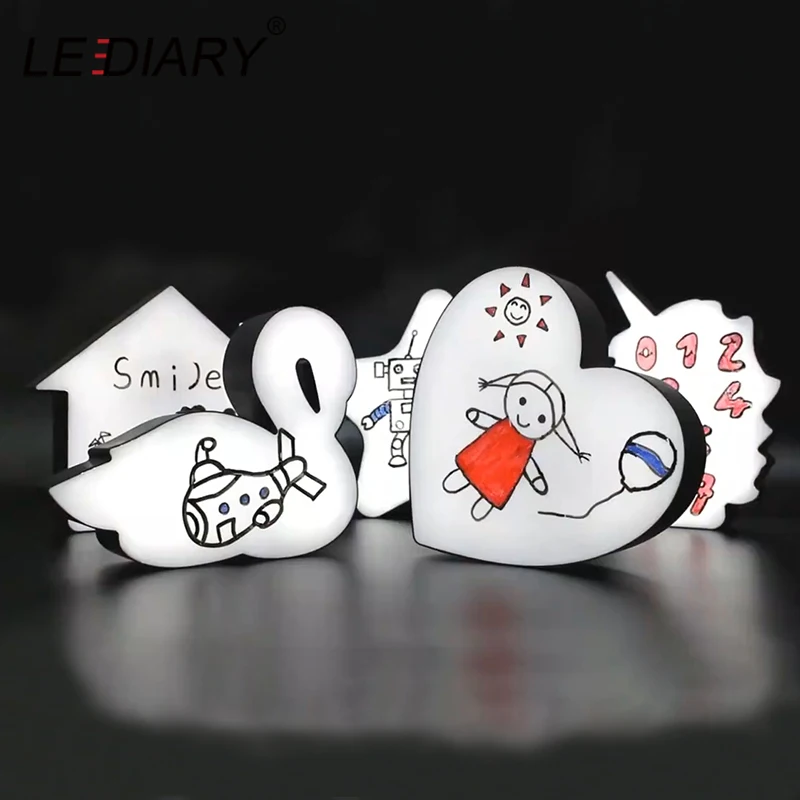 

LEDIARY DIY Animal Unicorn Night Lights Swan LED Message Box Notes Night Light With Brush Pen Home Decor Display Advertise Lamp